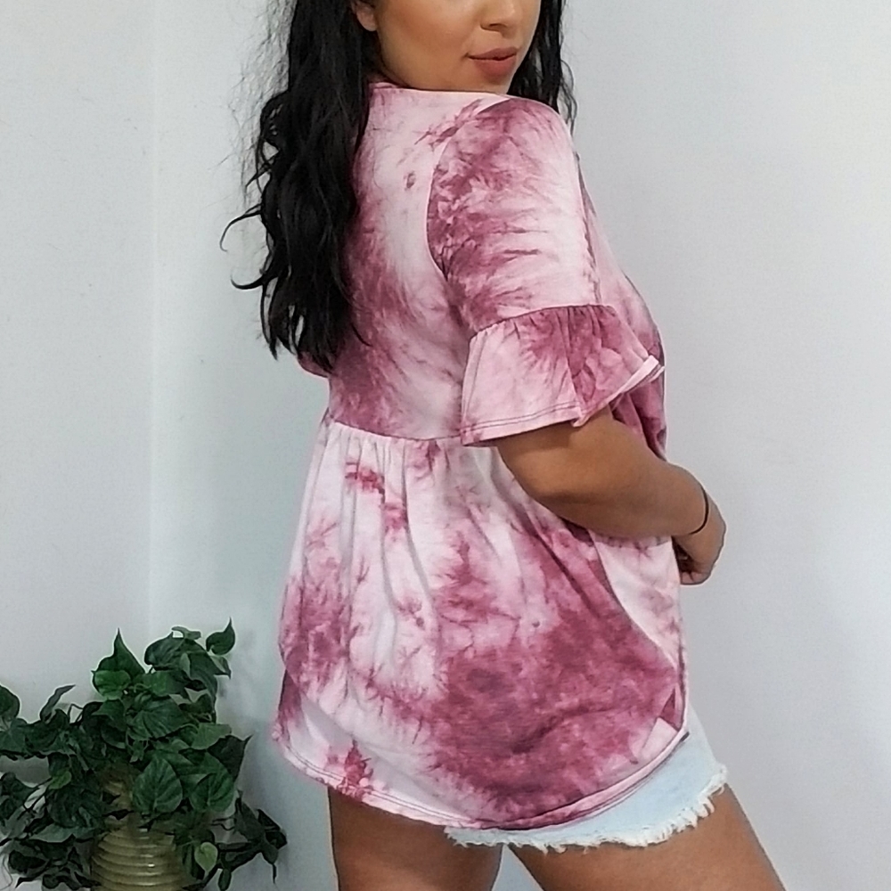 WHAT A DAY TIE DYE RUFFLE TUNIC TOP - Picture 13 of 16